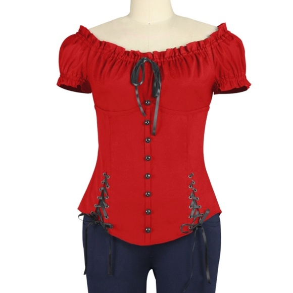 Plus Size Off Shoulder Pin Up Clothing Top Shirt - Picture 2 of 6